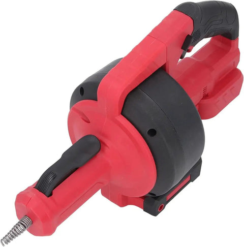 Heavy Duty Cordless Drain Auger With Motorized Cable Feed That Nukes Stubborn Clogs Fast 7 Meter Electric Drain Snake, red handle.