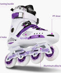 Kid Friendly Inline Skates For Beginners With Luminous Wheels White Purple Youth Skates For Boys And Girls Breathable Mesh Upper