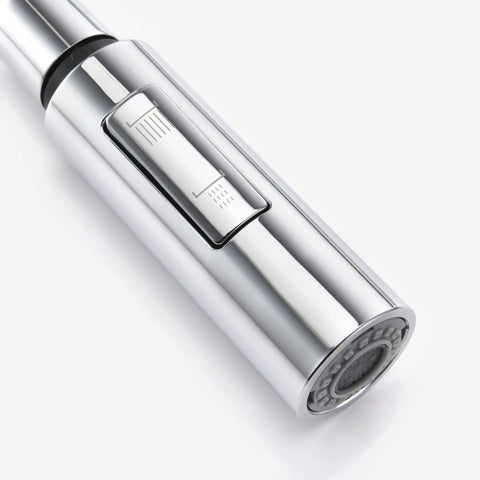 Detail of the sprayer head for the SUMERAIN Kitchen Faucet with Pull Down Sprayer Dual Mode Brushed Gold showing dual spray mode switch.