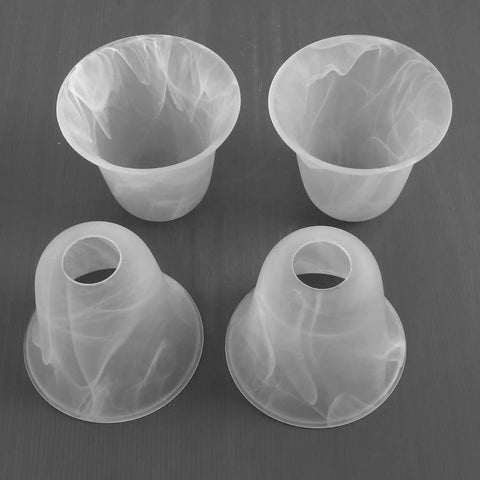 Four Six Pack Bell Shaped Alabaster Glass Shades for Ceiling Fans and Wall Lights, Lipless Design, top and bottom view shown.
