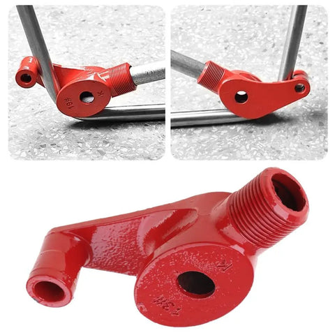 Heavy Duty Wire Pipe Bender Tube Machine 90 To 180 Degrees Manual Tube Former For Electricians And Builders close-up of red iron pipe bending tool.