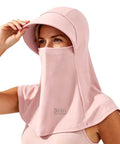 Cooling Balaclava Face Mask Sun Hat With Neck Flap UPF 99+ UV Protection for Hiking Cycling Fishing Travel, Pink, worn by model