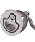 Boat cam latch, marine-grade 316 stainless steel with red dot indicator, circular housing and side lever
