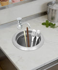 Dipper Well Faucet & Bowl Set, Coffee Shop Bar Counter Sink Faucet, 304 Stainless Steel Washing Tool in countertop assembly with utensils.