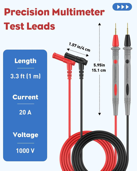 Image of precision test leads from 11 Piece Multimeter Leads Kit With Back Probes And Dual Ended Alligator Clips Crocodile Clips.
