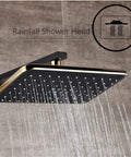Golden White Shower Faucet In Wall Mixer System Rainfall Brass Body Massage Set Swive Spout(Black) rainfall shower head close-up.