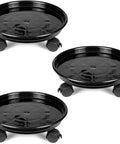 Three Piece Plant Dolly Set Heavy Duty Resin Base Smooth Rolling Universal Wheels With Secure Brake Locks, black plant caddies.
