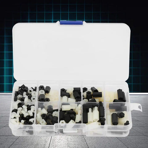 300 Pieces Nylon M3 Hex Standoff Kit With Nuts And Cross Screws White And Black Spacers For Electronics Enclosures DIY Projects Built To Last Pro Grade, open organizer case with assorted nylon spacers