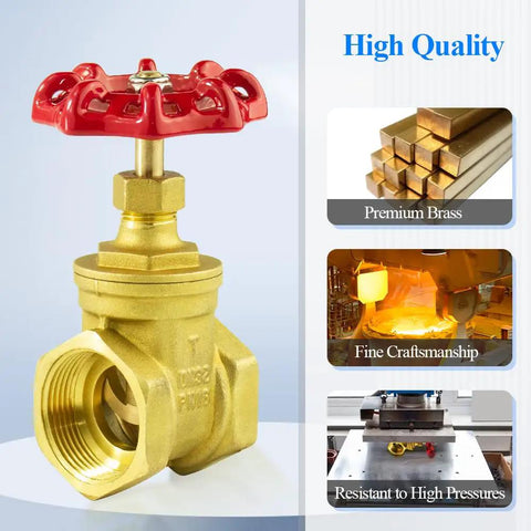 One And A Half Inch BSPP Brass Gate Valve Manual Rotary Sluice With Two Way Flow, brass construction with red handwheel