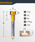 Pro Grade Tungsten Carbide T Slot Router Bit With Rock Solid One Quarter Inch Shank And One Half Inch Width dimensions illustration