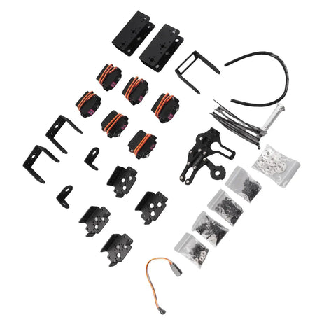 Six Degree Of Freedom Aluminum Robot Mechanical Arm Claw Kit With Servo Motors For DIY Robotics Project, includes various metal parts and servos.
