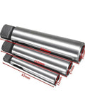 Three steel Morse taper reducing drill sleeves for MT4-MT2 with square ends; lengths 92, 112, 133 mm; 25 mm OD.