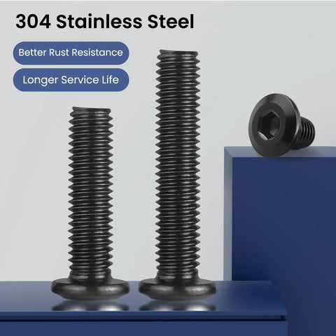 Ready To Rock With This 30 Pack M6 1.0 X 10Mm Flat Head Hex Socket Bolts Set Crafted From Rugged 304 Stainless Steel Featuring Corrosion Resistance And An Included Hex Key, display of bolts showing length and head design.