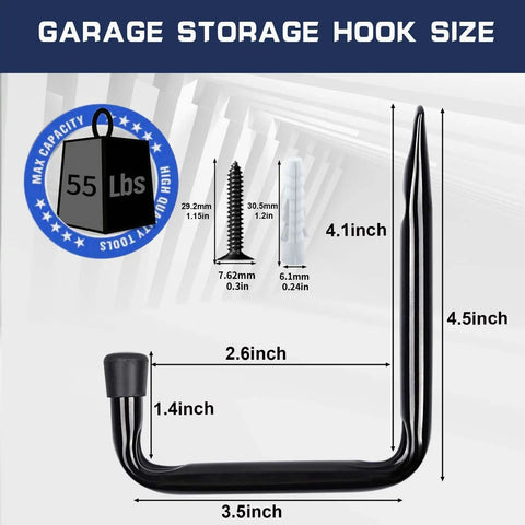 Dimensions and specs of J Utility Hooks Heavy Duty Garage Wall Hangers For Tool Organization 25 Pound Capacity Easy Screw On Installation