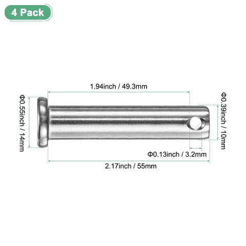 4 Pack Single Hole Clevis Pins M10 X 55mm Stainless Steel Flat Head For Mechanical Linkage Trucks Lawn Mowers And Rigging Reusable Quick Pin With Durable Corrosion Resistant Hardware, 4 pack diagram