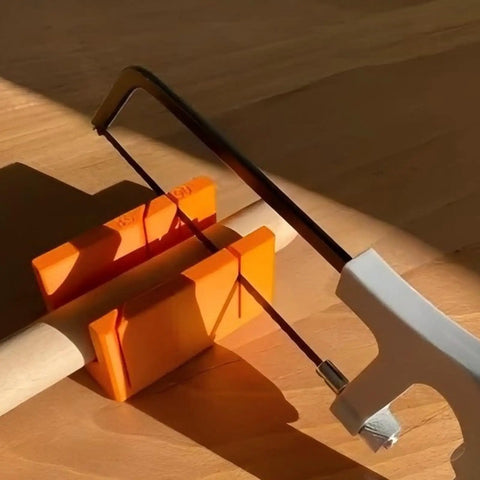 Compact 90 Degree And 45 Degree Cutting Guide For Woodworking, Portable Miter And Straight Cut Helper With Clear Markings On Rails, Easy To Store In Your Toolbox, Hassle Free Outdoor Projects, orange guide on wood