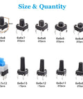 Display of 180-Piece Tactile Push Button Switch Kit With 10 Value Sizes 6x6mm To 7x7mm 4-Pin Micro Momentary Tact Switch Set