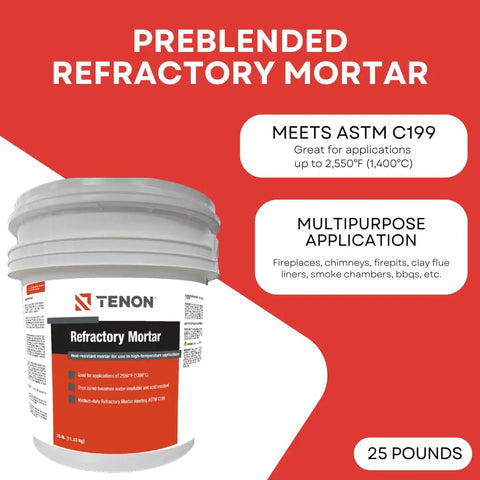 Refractory Mortar For Fireplaces And Fire Pits Ready To Use High Temp Mix White Heat Resistant Up To 2550F For Chimneys Parging Brick Clay Indoor Outdoor 25 Pound Package