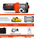 2500 Lb Electric Winch for ATV UTV Boat and Trailer with 50Ft Steel Cable and accessories including remote and mounting plate