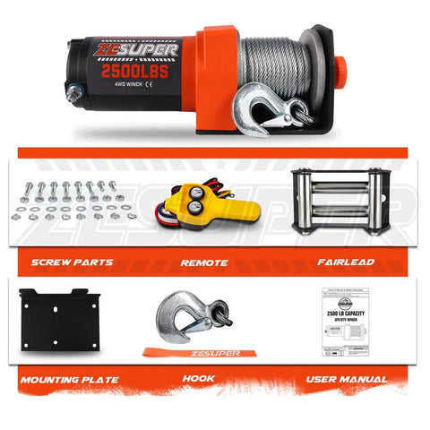 2500 Lb Electric Winch for ATV UTV Boat and Trailer with 50Ft Steel Cable and accessories including remote and mounting plate