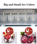 Big and small ice cubes from Portable Countertop Ice Machine Automatic Electric Rapid Freeze in white finish.