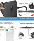 Ultra Thin 12x12 Inch Matte Black Square Rain Shower Head With High Flow Waterfall Design Ceiling Or Wall Mount Details