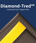 Industrial Workhorse Two By Three Foot Anti Fatigue Mat Delivers Rock Solid Standing Comfort With Five Eighth Inch Thick Closed Cell Pvc Foam Core Diamond Texture Provides Dead Stop Traction showing textured surface.