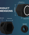 Professional Microphone Isolation Ball With Two Layer Pop Filter And High Density Foam dimensions showing various angles and sizes.