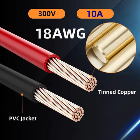 Close-up of 18AWG tinned copper wires with PVC jacket showing XT30 Power Connector Male To Male 18AWG Extension Cable details