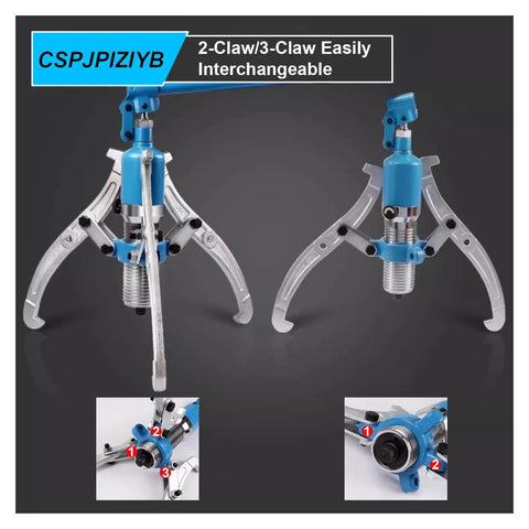 Heavy Duty Hydraulic Bearing Puller Featuring Swappable Two Or Three Jaw Configurations for easy interchangeability.