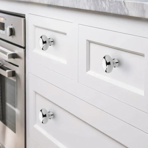 Oval Shape Polished Nickel Cabinet Drawer Knobs Set on white kitchen cabinets, Solid Brass Dresser Drawer Pulls