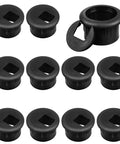 One Inch Desk Grommet Caps, Heavy Duty Plastic Wire Hole Covers To Keep Your Setup Straight Up Clean, Smooth Install Cord Organizer, Matte Black Ten Pack, showing ten caps.