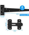Gate Frame Kit With 8 Inch Hinges And Gate Latch For Wooden Shed And Barn Doors, Alloy Steel With Black Powder Coat and Zinc Plating.