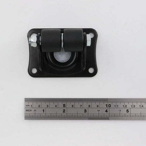 Low Profile Dual Wheel Swivel Casters 1 Inch Wheel 4 Pack Nylon Wheel Heavy Duty Caster Set with Pre Drilled Mounting Plate, shown with ruler