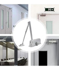 Quiet Close Door Closer with Spring Buffer for all indoor doors in a home and office setup, featuring durable metal body.