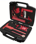Pro Grade Woodworking Measuring And Scribing Tool Set With 9 Piece Precision Kit For Carpentry And DIY Projects Durable Aluminum Alloy Tools In A Handy Storage Box displayed in open red case