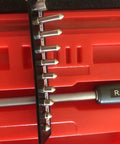 LLDSIMEX Dial Bore Gage Set with chrome probes in a red case, 0.7–1.5 in range, 0.0005 in graduation