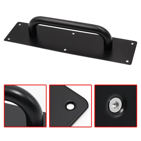 Large Slick Black Stainless Steel Heavy Duty Barn Door Pulls 2 Pack Pull Push Plate Handles For Wooden Or Composite Doors With Mounting Screws 11.81 Inches By 3.15 Inches black handle and screws