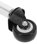 Heavy Duty Spring Loaded Gate Caster Wheel With Beefy Iron And Grippy Rubber Construction Smooth Retractable Fence Roller close-up of wheel and bracket.