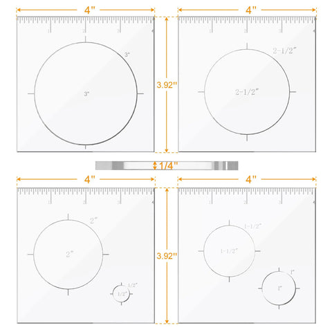 Pro Pick Heavy Duty Circular Inlay Router Template Set For Woodworking Hardwood Crafts with four sizes, crystal clear acrylic, and ruler.