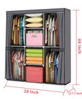 50 Inch Portable Closet Wardrobe For Hanging Clothes With Nonwoven Cover, 4 Hanging Rods And 4 Storage Shelves, Black Steel Frame