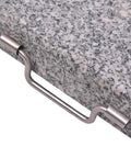 Grey Polished Granite And Stainless Steel Umbrella Stand With Transport Rollers, 17.7 Inch Base corner and steel handle