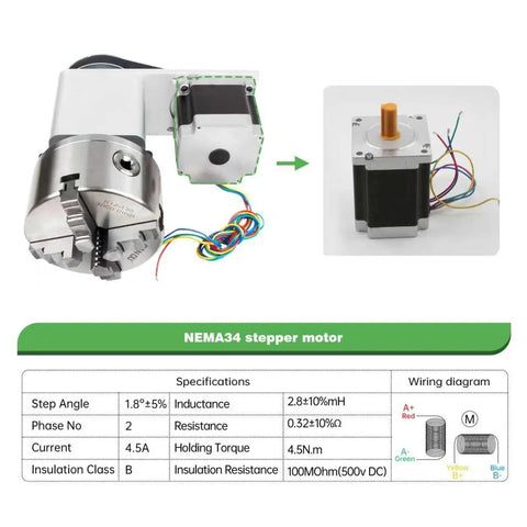 K12 130mm CNC 4th Axis For Router Table Rotary Milling Machine With 30mm Through Hole, 4 Jaw Chuck Dividing Head, Nema 34 Motor