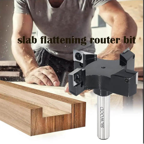Top Shelf 1/2 Inch Shank Slab Flattening Router Bit With Massive 3 Inch Cutter and Reversible Carbide Inserts for CNC Spoilboard Surfacing Plus Zero Hassle Wood Planing Jobs with wood slab