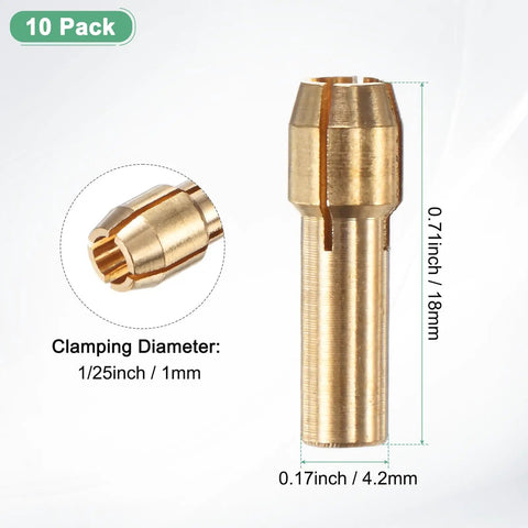 Close-up of brass chuck from 10 Pack Brass Dope Drill Chuck Collet Set For Rotary Tools And Electric Drills Fits One Eighth Inch collet
