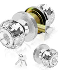 Crystal Door Knobs With Lock And Keys, 6 Pack Keyed Alike Glass Door Knob Set In Satin Nickel with keys displayed