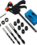 Hardcore 15 Piece Pocket Hole Jig Kit Built Like A Rock With Tough Aluminum Alloy, drill bits, clamps and socket sets.