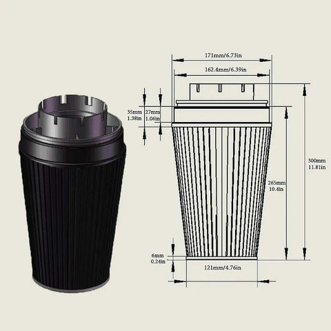 Black air filter dimensions for 4 Inch Cold Air Intake With Black Tube And Heat Shield For 1999 To 2006 GMC Chevy Silverado V8