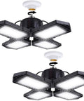 Two Pack 100W LED Garage Lights With Deformable Four Panel Heads, 10000 Lumens Daylight 6000K E26 Base, Ultra Bright Adjustable Lighting