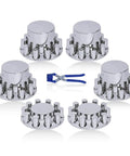 Chrome ABS Flat Top Hub Cover Kit 33mm Thread On Lug Nut Covers For Semi Trucks And Trailers, Built Tough 2 Front 4 Rear Axle Covers
